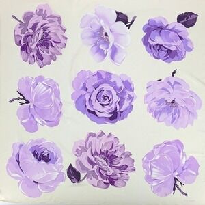 Echo Silk Scarf Purple Floral Rose Peony Ivory Square Made in Japan Hand Rolled